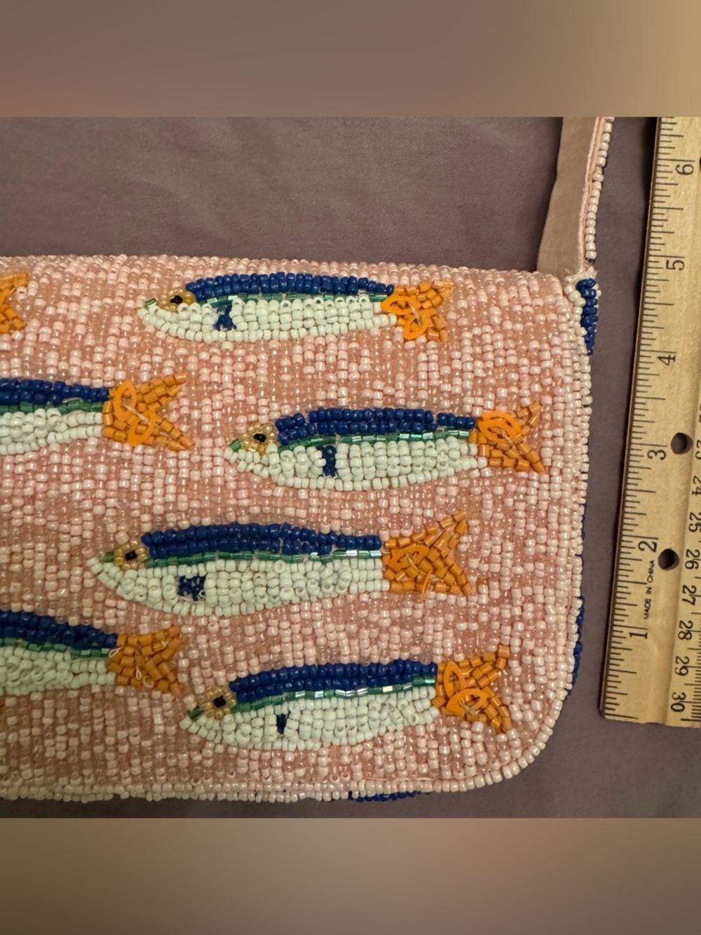 NEW NWT Viral Beaded Purse Bag Pink Sardines Fish with Charm - Made in India - Picture 3 of 15